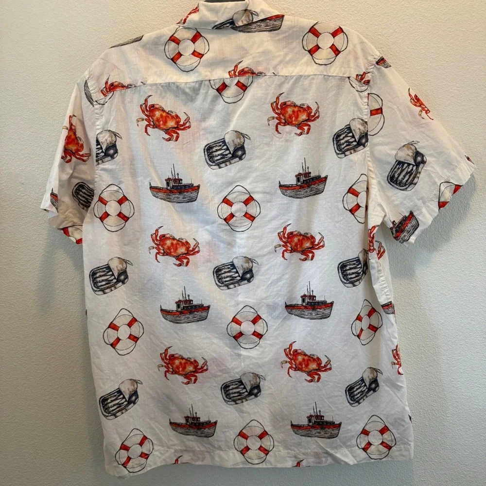 J.‎ Crew VTG Retro Crabs Boats Fish Beach Sailing Button-Up Shirt Size M Coastal